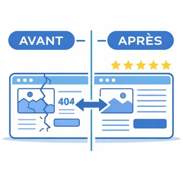 refonte-site-internet-avant-apres-site-web-obsolete Illustration avant après d’une refonte de site web obsolète.
