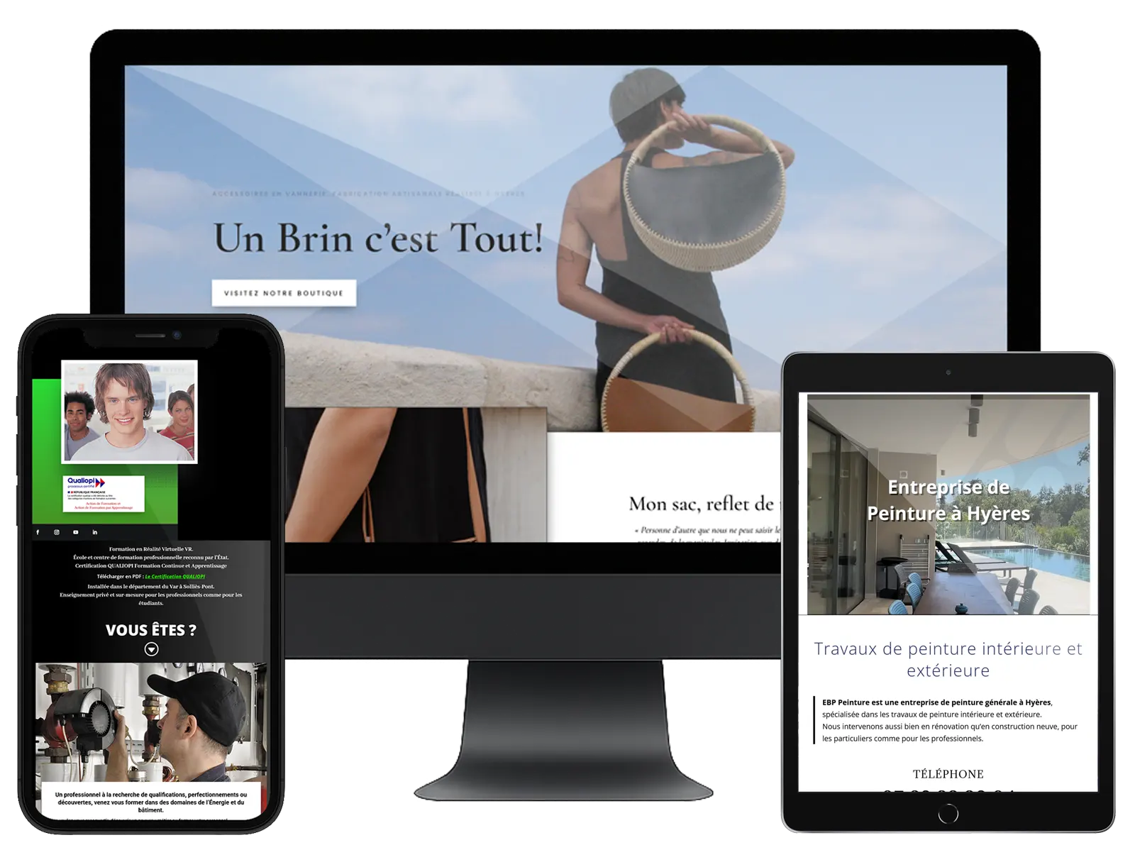 Refonte de site internet affichée sur ordinateur, tablette et smartphone pour une entreprise dans le Var