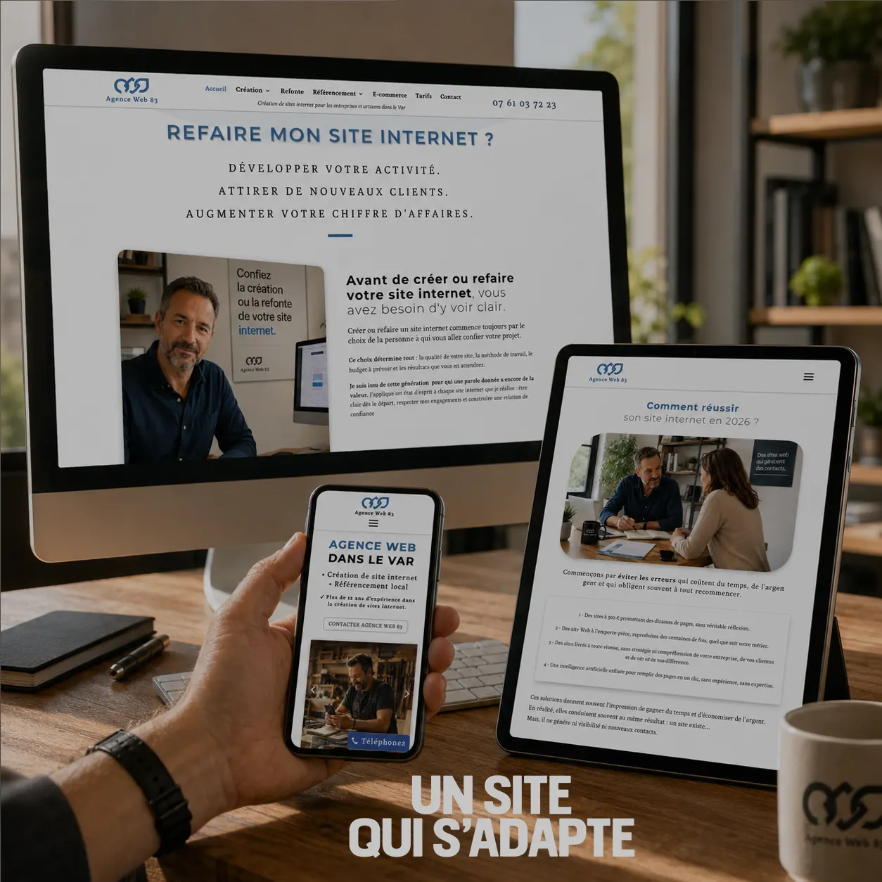 site-responsive-agence-web-83-v2 Exemple de site responsive créé par Agence Web 83 dans le Var sur ordinateur, tablette et smartphone
